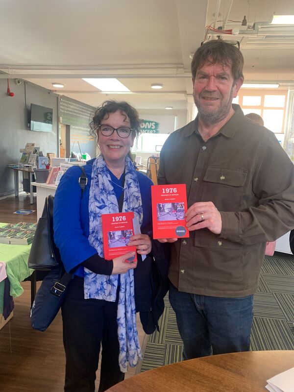Mark Fleming, mental health author, with copies of his memoir, 1976 - Growing Up Bipolar, with his sister (and editor) Anne Duffy