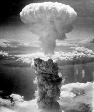 The 'mushroom' cloud rising over Hiroshima after the bomb