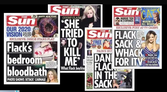 Headlines from The Sun referring to Caroline Flack
