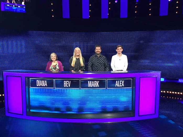 Mark Fleming, mental health writer, and fellow contestants pictured on ITV quiz show, The Chase