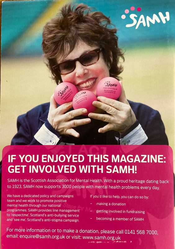 Ruby Wax on back cover of The Point, the journal of the SAMH