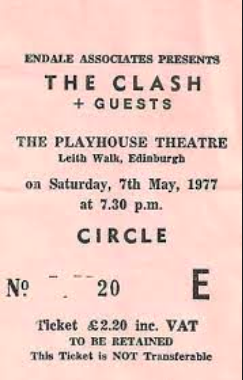 Ticket for The Clash and The Jam at Playhouse, Edinburgh, 1977